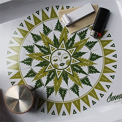 Cannabis Flower Olfactory Chart Serving Tray - Roll up on the couch with an illustrated tray pondering the spectrum of cannabis flavor and odor. Her notes, arranged by by similarity, make her a great copilot for exploring the olfactory landscape. 