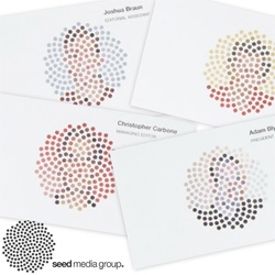 Seed Media Group business cards and logo ~ love the way they integrated the logo with abstract portraits of the card holders - by Sagmeister Inc.