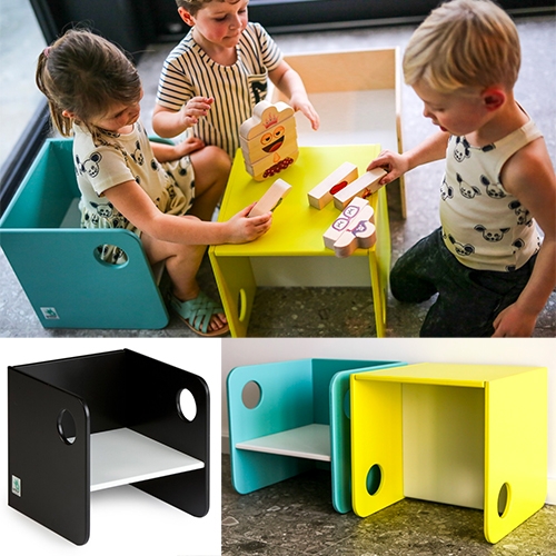 Arthur and Friend's Karl Chair - adorable wooden cube chairs with two seat heights and can be flipped to be a table (or nightstand)