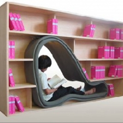 Sit amongst your favourite books while reading. 
By Sakura Adachi.