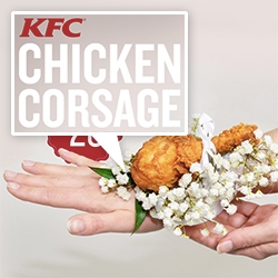 KFC Chicken Corsage from Nanz & Kraft Florists in Louisville, Kentucky... cute video and apparently you can order them.
