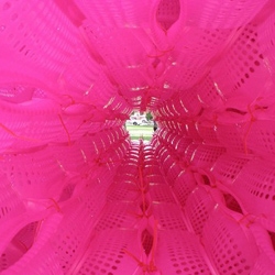 Choi Jeong Hwa's colorful installations and sculptures at the Perth Arts Festival last month including 'Air, Air'. Two large-scale pyramids made up of 15,000 plastic shopping baskets in pink and green.