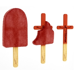 Artist Sebastian Errazuriz showed a limited edition artwork, holy wine "Christian Popsicles" which was served at the opening of the Love it or Leave it show at R'Pure Gallery in New York.