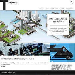 The online issue of Technicity, the Mercedes Benz Magazine, with a new minimalistic flat design.