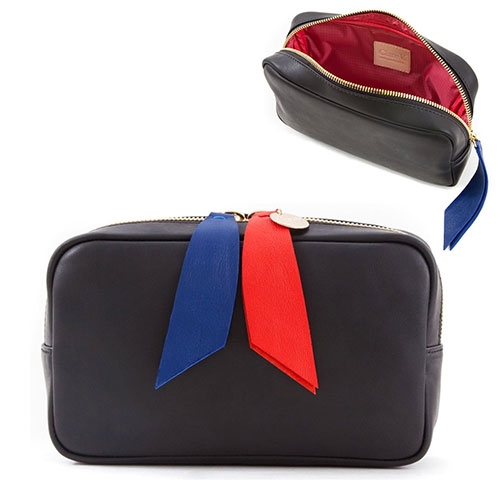 Clare Vivier Cosmetic Case with fun red and navy leather zipper pulls.