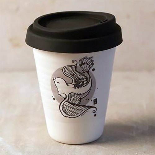 Earlybird Claycup limited edition featuring the artwork of Nanami Cowdroy. Available in 8oz and 12 oz, Claycups are lovely textures ceramic reusable coffee cups!