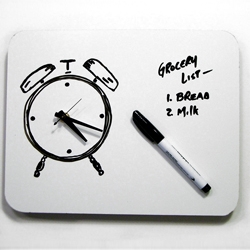 Simple + clever - one of those "why didn't I think of that?" creations.  Draw your own clock- you can have a different one every day...