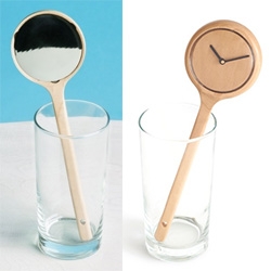 Umbra Shift Spoon Clock designed by Albert Lee -  "a handy clock/mirror combo designed to sit in a pencil cup. Or suspend it off the wall."