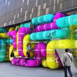 A\V Studio's fun proposal for a temporary installation at the base of Cooper Union's new building's façade in NYC: CMYPlay.