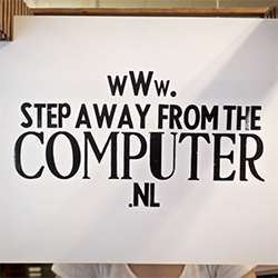 Step away from the computer is part of Grafisch Werkcentrum Amsterdam, (GWA) located in Amsterdam East. GWA is a graphic lab that aims to keep graphic heritage alive through providing workshops and working spaces for artists.