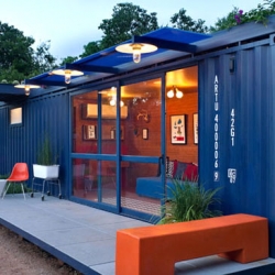 Made out of a recycled freight container, this beautiful San Antonio guest house is picture-a perfect retreat. The magnificent transformation was designed by Poteet Architects.