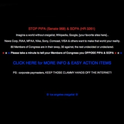 STOP PIPA/SOPA - Craiglist goes dark.
