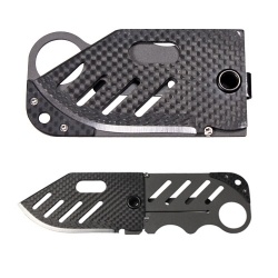Carbon fiber knife by John Kubasek that folds up to the size of a credit card and can fit in a wallet.