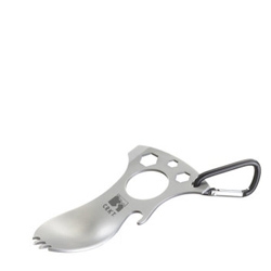 The CRKT Eat'N Tool is a spoon, fork, bottle opener, screwdriver/pry tip, metric wrench, carabiner and clam.