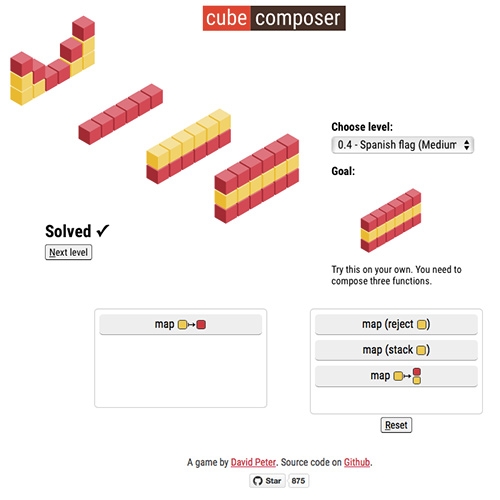David Peter Cube Composer puzzle game to teach you how to combine functions to transform shapes.