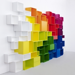 Cubit, modular bookshelf system designed by Mymito Studio.