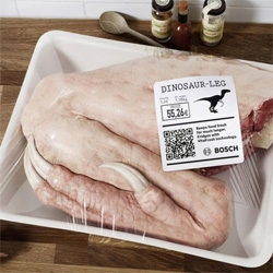 Fresh mammoth steaks, juicy dinosaur legs and tender sabertooth fillets. Fresh Stone Age meat in the freezer sections of supermarkets to promote the revolutionary cooling technology VitaFresh from Bosch.