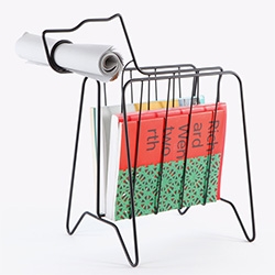 Gavin Coyle Companion Rack ~ adorable dog wireframe newspaper/magazine rack! "Capturing the ritual of a dog fetching the paper, the Companion fits one rolled newspaper in its snout, with generous space for magazines in its body."