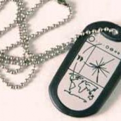 For all those times those pesky aliens abduct you and drop you off on the wrong planet! dog tag with various stellar maps back to earth!
