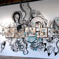 Matthew Curry's mural and pieces in the the Faesthetic curated “This must be the place” show at the Scion Space is stunning! Check out the details up close!
