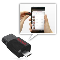 SanDisk Ultra Dual USB Drive - MicroUSB on one side, USB 2.0 on the other and up to 64GB in between! Perfect for moving files from an android device to anything else.