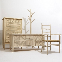 American designer Paul Loebach created this collection of rustic furniture in reference to the country cabins erected in nineteenth-century Adirondack, New York.