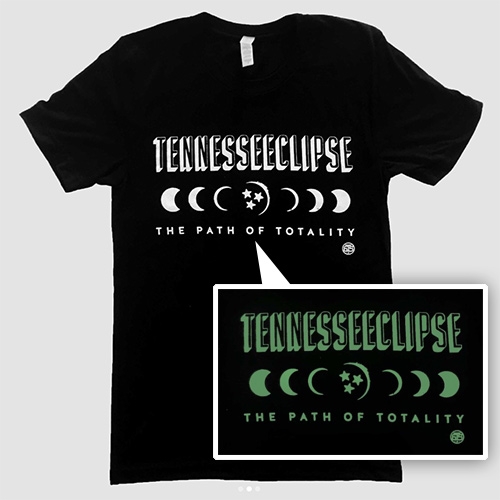 TENNESSEECLIPSE Glow In The Dark T-shirt from Project 615 celebrates Nashville being right in the path of the upcoming eclipse on Aug 21, 2017.