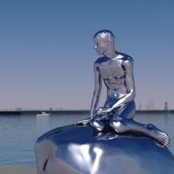 Elmgreen & Dragset will install a new permanent public sculpture on the Elsinore, Denmark waterfront, of 'Han'-  a posed boy made of shiny stainless steel, who will blink creepily once every hour.