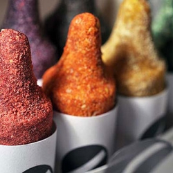 These edible handmade Luxirare crayons are literally health bars comprised of fruits and vegetables, nuts, and chocolate covered sesame seeds with a melted marshmallow core. Did I mention you can draw with them, too? 