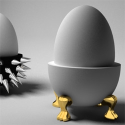 Eggstremes ~ adorable concepts for egg cups by Jonas Lonborg including a golden clawfooted design and a very rocker spikey one.
