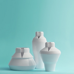 El Trio by Sebastian Lara + Roberto Sedano. This series of vases made of glazed ceramic, are inspired by traditional Mexican music trio. 