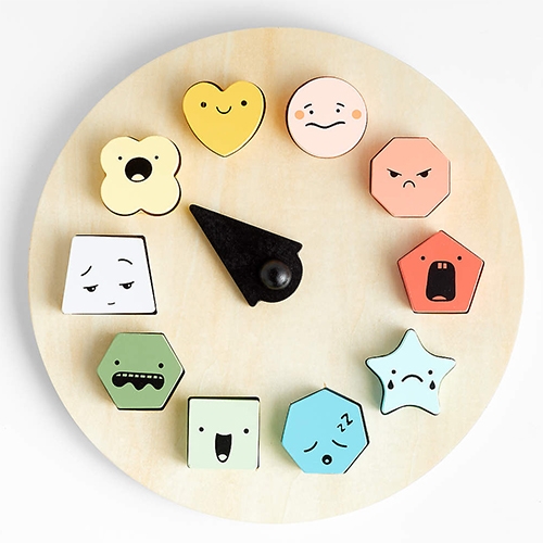 Wonder & Wise Shapes of Emotions Puzzle. Adorable faces! "On one side is the expression of the emotion, and the other side is  the word. happy, embarrassed, mad, frustrated, sad, tired, excited, scared, shy or surprised."