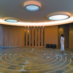 the evensong spa in green lake, wi is housed in a gorgeous, prarie style building and had a supercool indoor labyrinth!