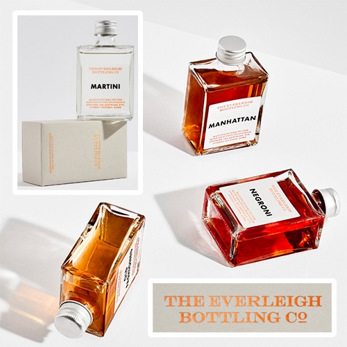The Everleigh Bottling Co. Martini, Negroni, Manhattan, and Old Fashioned. This lovely gift packaging is inspired by vintage perfume for cocktails to go. Designed by The Company You Keep.