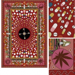 Can Sayinli & Jørgen Evil Ekvoll silk rugs are amazing. This is their 'drug' rug, but take a look at the sex rug, the rock and roll rug and the war rug --which sold at Art Basel Miami for $60, 000. USD