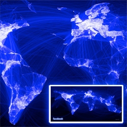 The world as lit up by facebook friends vs the world lit up at night ~ Facebook data infrastructure engineering team intern, Paul Butler's Infographic!