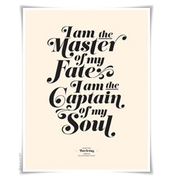 "I am the master of my fate and captain of my soul." This inspirational typographic artprint illustrated an extract from Invictus poem written by William Ernest Henley in 1875. Available in both French or English by Eva Juliet. 