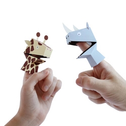 Paper Puppets by Héctor Serrano for NPW. Let your fingers do the talking...Just bend a finger to open and close the mouth! Each puppet is printed and pre-cut from card. Easy to assemble.
