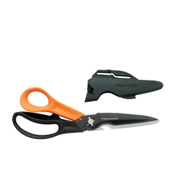 Fiskars' Cuts+More is more than a pair of scissors. It has a power notch for cutting light rope, wire cutter, twine cutter, pointed awl tip and bottle opener, separable, a built-in tape cutter and a ceramic scissors sharpener.