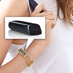 Tory Burch + FitBit = metal bracelet, metal pendant necklace and silicone printed bracelets to accessorize your tracker.