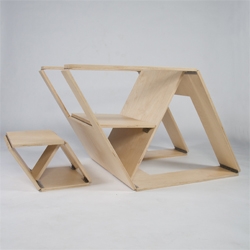 Brainstream Design's Folding Chair and Ottoman. Inspired by pop-up books, the Folding Chair is modern solution for nomadic living.