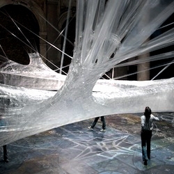 The Croatian/Viennese team For Use/Numen uses nothing but packing tape to create huge, self-supporting cocoons that visitors could climb inside and explore.