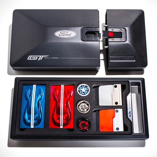 The Ford GT Order Kit - limited to those approved to purchase a Ford GT, these carbon fiber kits are filled with exterior color/stripe samples, interior swatches, mini wheel/caliper combos and more.