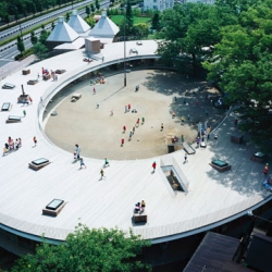 A novel kind of kindergarten, the Fuji Kindergarten by Tezuka Architects is created as a huge piece of play equipment with the scale of a child and without any walls or corners. 