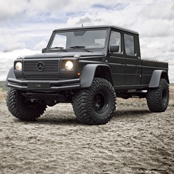This 2002 Mercedes-Benz G500 XXL Pick-up is a G-Wagon stretched, lifted, and turned into a truck by German customizer GWF. 