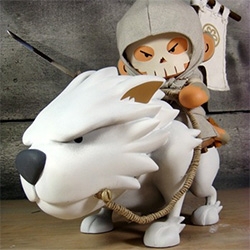Huck Gee's Wolf Rider ~ adorable, beautifully detailed (see the rear view for the little bear wrapped in his tail!