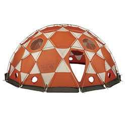 Mountain Hardwear Space Station (and the slightly smaller Stronghold) are amazing hemispherical dome tents! The Space Station has a 19ft diameter and is nearly 8.5ft high! The video of assembly is epic.