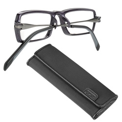Tumi Traverso Compatto Travel Reading Glasses ~ interesting to see how the arms tuck under the nose pieces to lie super flat. Carbon graphite frame and photochromic lenses that darken on exposure to ultraviolet light.