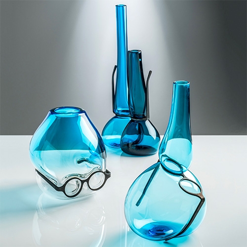 Where Are My Glasses? by Ron Arad for VENINI at Vessel Gallery - London Design Week 2018. Lovely mix of eyewear infused glass sculptures!