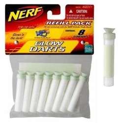 Nerf Glow Darts Refill Pack ~ in a ghostly white with glow in the dark tips, and stickers to make the shafts glow too...